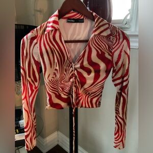 BERSHKA Cropped Tie Up Top